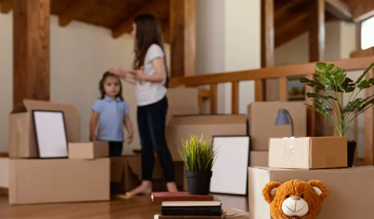 young girls inside of their new house